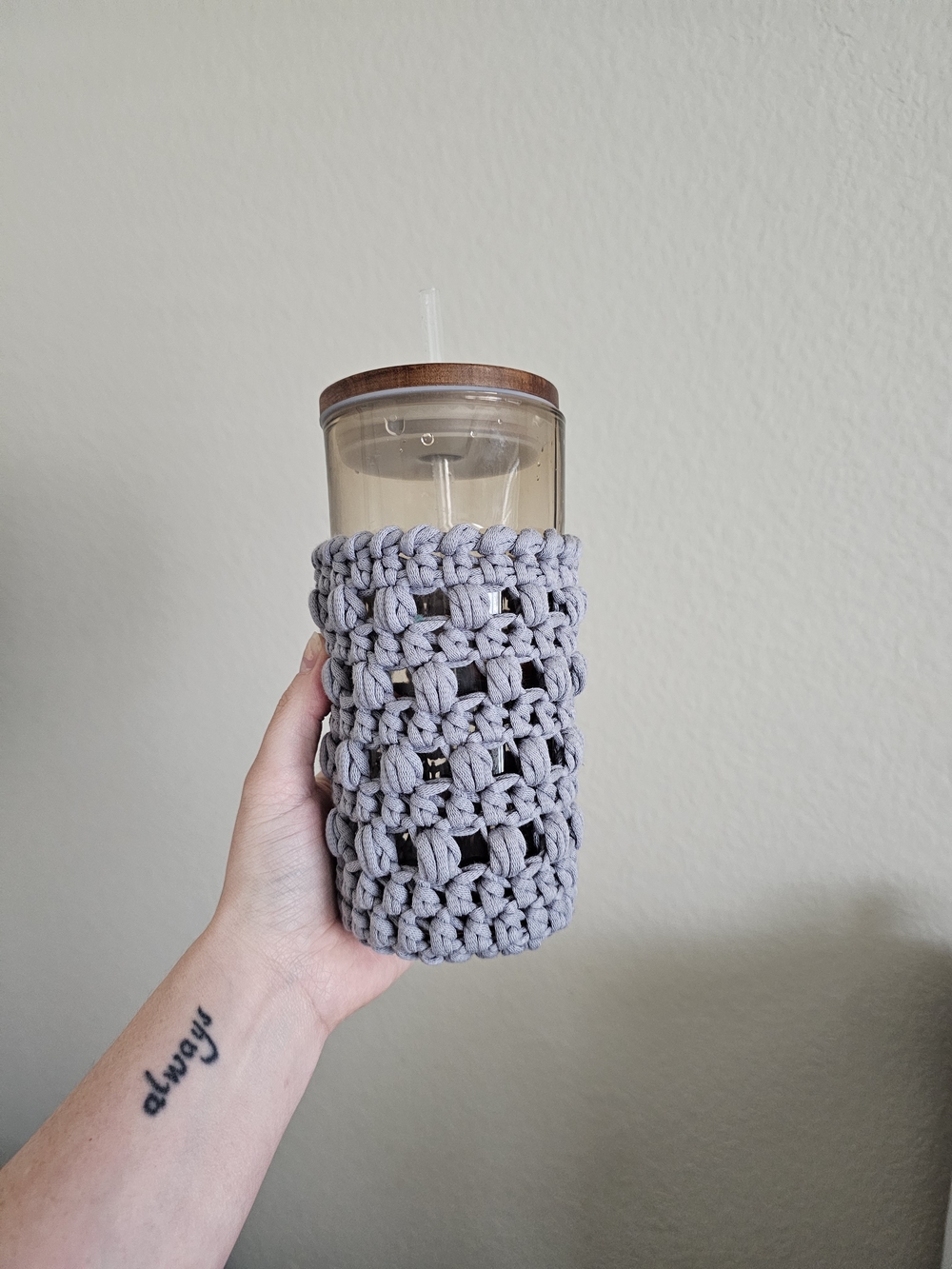 Handmade Gray Crochet Drink Sleeve/cozy